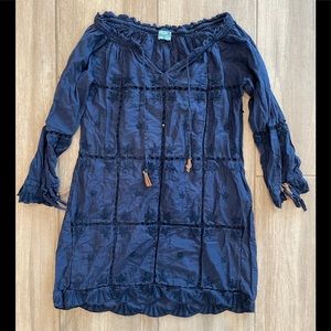 Letarte Navy Embroidered Tassel Coverup Size XS